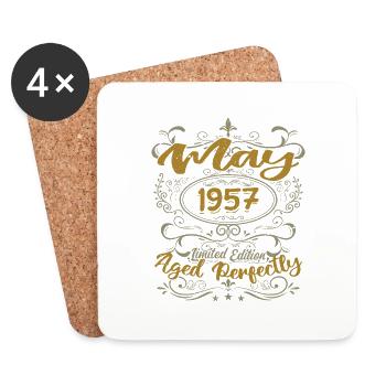 Né en Mai 1957 Anniversaire Mai 1957 bday may 1957 - Dessous de verre (lot de 4) - blanc - Devant