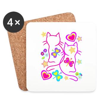 Cats Cat Retro Vintage 80s 90s Kids - Coasters (set of 4) - white - Front