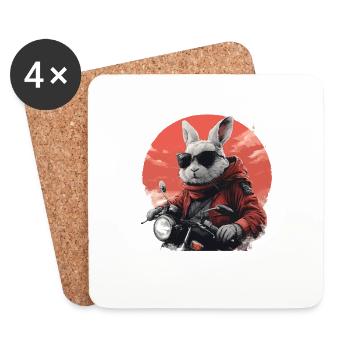 Funny bunny, Easter bunny on motorcycle - Coasters (set of 4) - white - Front
