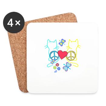 Retro Hippie Katzen Peace Katze Vintage Hippies - Untersetzer (4er-Set) - Weiß - Vorne