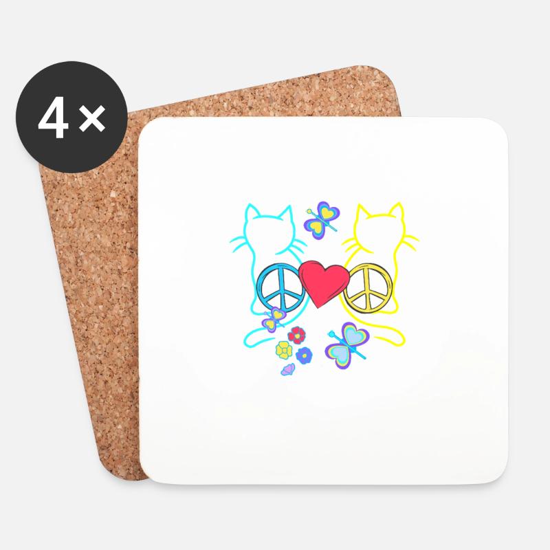 Retro Hippie Katzen Peace Katze Vintage Hippies - Untersetzer (4er-Set) - Weiß