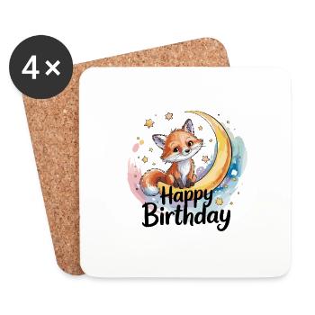 Fox Happy Birthday Birthday Moon Stars Kids - Coasters (set of 4) - white - Front
