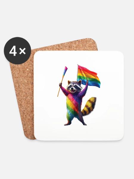 Waschbär - Untersetzer (4er-Set) - Weiß