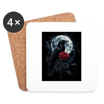 Raven Rose Moon Gloomy Gothic Black Crow - Coasters (set of 4) - white - Front