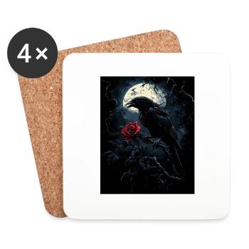 Raven Rose Moon Gloomy Gothic Black Crow - Coasters (set of 4) - white - Front