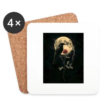 Raven Rose Moon Gloomy Gothic Black Crow - Coasters (set of 4) - white - Front