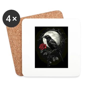 Rabe Rose Mond Düster Gothic Schwarze Krähe - Untersetzer (4er-Set) - Weiß - Vorne