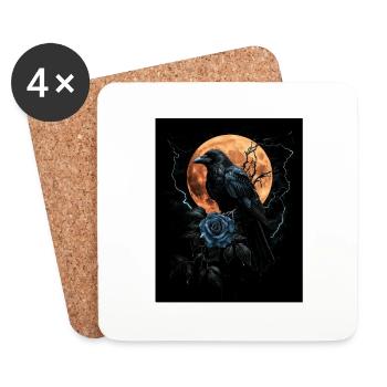 Raven Rose Moon Gloomy Gothic Black Crow - Coasters (set of 4) - white - Front