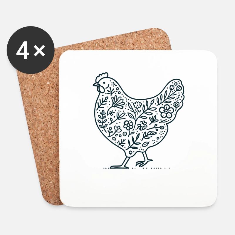 Ostern Huhn Florale Cottagecore Ästhetik - Untersetzer (4er-Set) - Weiß
