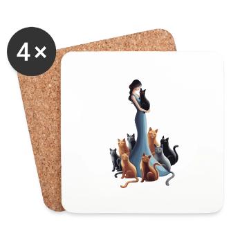 Elegante Dame Mit Katzen Liebevolle Szene Für - Untersetzer (4er-Set) - Weiß - Vorne