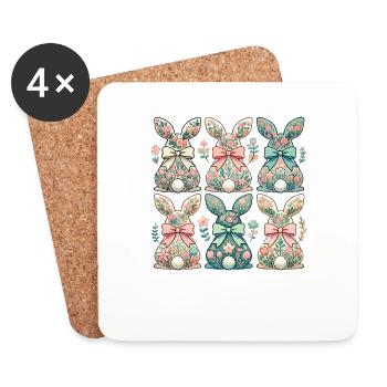 Fleurs de lapin de Pâques Style vintage rétro - Dessous de verre (lot de 4) - blanc - Devant