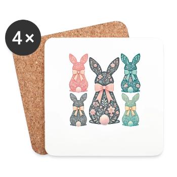 Lapin de Pâques motif floral look rétro - Dessous de verre (lot de 4) - blanc - Devant