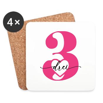 Digit Three 3 with Heart - Coasters (set of 4) - white - Front