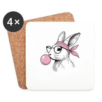 Pâques rétro style vintage lapin bulle de gomme - Dessous de verre (lot de 4) - blanc - Devant