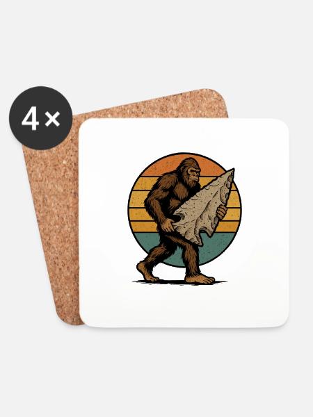 Bigfoot mit Arrowhead Pfeilspitzen Feuerstein - Untersetzer (4er-Set) - Weiß