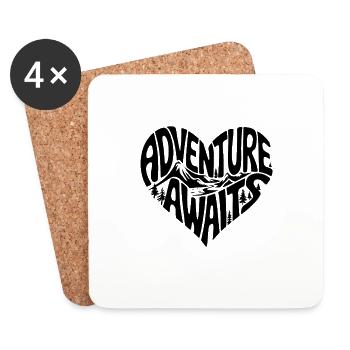Adventure Awaits Heart Shape Silhouette With Mountains - Coasters (set of 4) - white - Front