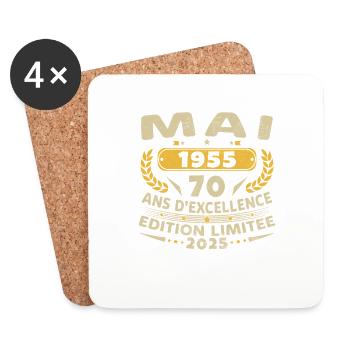 70 Jahre Vintage Mai 1955 Geburtstagsgeschenk - Untersetzer (4er-Set) - Weiß - Vorne