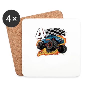 4th Birthday Monster Truck – Crushing It 2021 - Coasters (set of 4) - white - Front