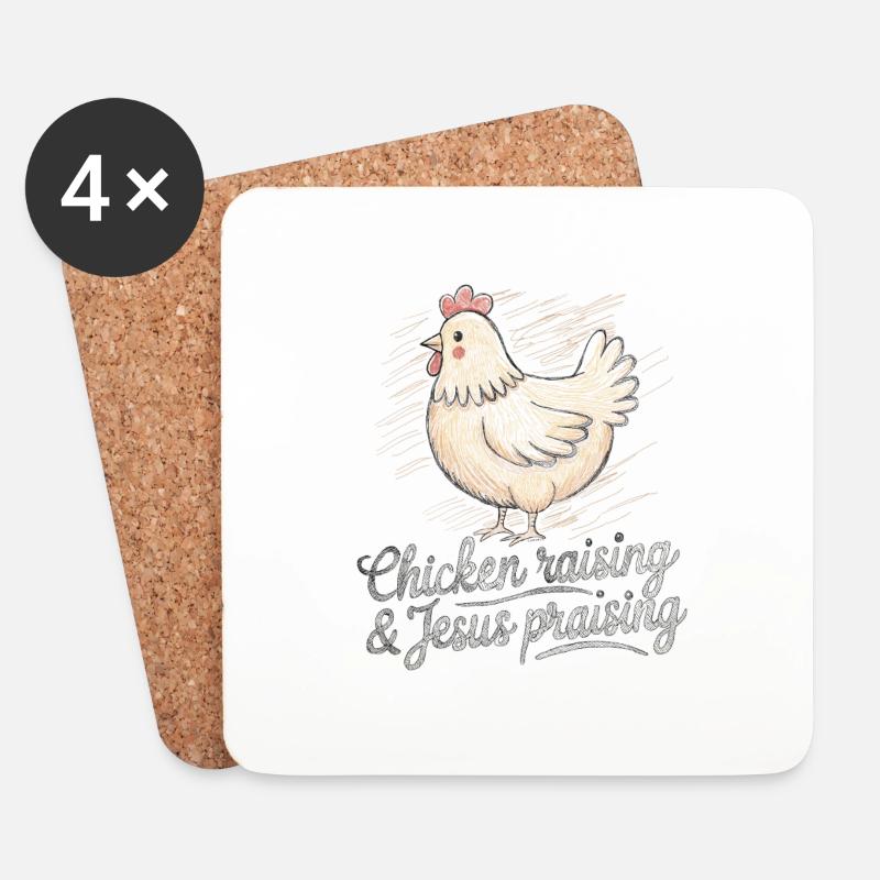 Hühner Huhn Jesus Spruch Geschenk Idee Landwirt - Untersetzer (4er-Set) - Weiß