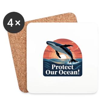 BALEINES, PROTÉGEZ NOTRE OCÉAN - Dessous de verre (lot de 4) - blanc - Devant