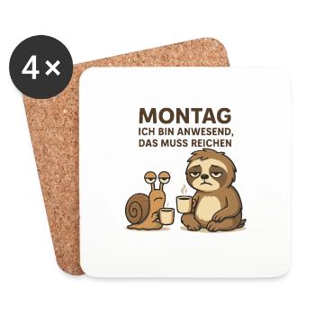 Montag - Bin anwesend Faultier und Kaffee Fun Büro - Untersetzer (4er-Set) - Weiß - Vorne