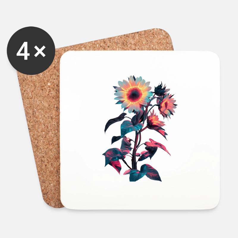 Sonnenblume - Untersetzer (4er-Set) - Weiß