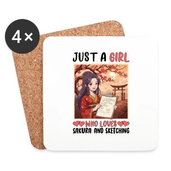 Just a Girl Who Loves Sakura and Sketching - Coasters (set of 4) - white - Front
