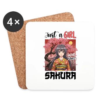 Just a Girl Who Loves Sakura - Untersetzer (4er-Set) - Weiß - Vorne