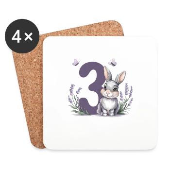 3. Geburtstag 3 Jahre Hase Häschen Lavendel Lila - Untersetzer (4er-Set) - Weiß - Vorne