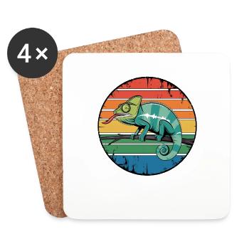 Coucher de soleil rétro caméléon propriétaire pour les amateurs de reptiles - Dessous de verre (lot de 4) - blanc - Devant