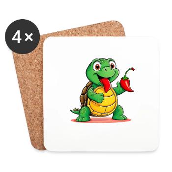 Tortue mangeuse de piment fort - Dessous de verre (lot de 4) - blanc - Devant