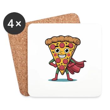 Witziges Pizza Cartoon Pizzastück Design - Untersetzer (4er-Set) - Weiß - Vorne