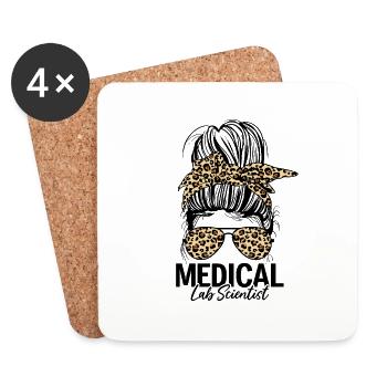 Medizinischer Laborwissenschaftler Messy Bun Leopard MLS Labor - Untersetzer (4er-Set) - Weiß - Vorne
