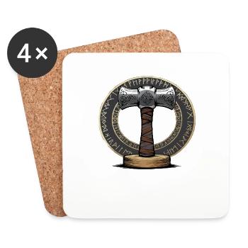 Viking Hammer Warrior Valhalla Runic Circle Thor - Coasters (set of 4) - white - Front