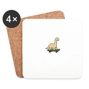 Dino sur planche à roulettes - Illustration drôle d’enfants - Dessous de verre (lot de 4) - blanc - Devant