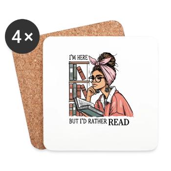 Design pour les rats de bibliothèque avec une fille rétro et - Dessous de verre (lot de 4) - blanc - Devant