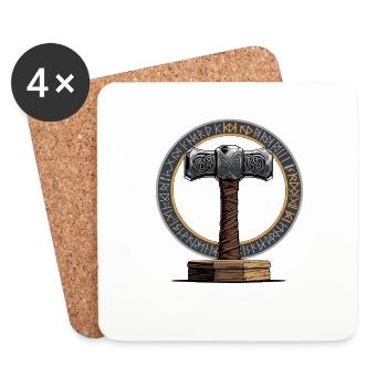 Viking Marteau Guerrier Valhalla Cercle Runique Thor - Dessous de verre (lot de 4) - blanc - Devant