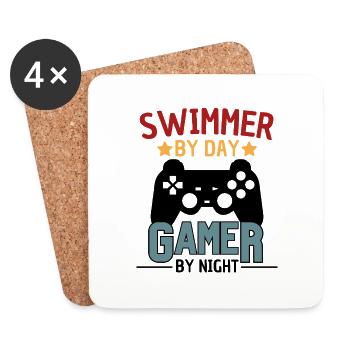 Drôle de dicton de nageur gamer - Dessous de verre (lot de 4) - blanc - Devant