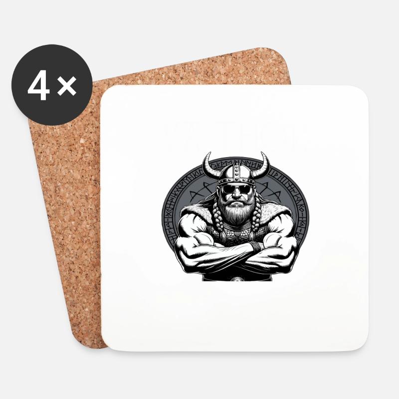 VA-THOR WIKINGER Vater Papa Viking Vatertag - Untersetzer (4er-Set) - Weiß