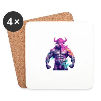 Bison Muscles Musculation Taureau - Dessous de verre (lot de 4) - blanc - Devant