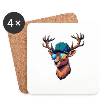 Cooler Hirsch Hirschkopf Jäger Jagen Wild Wald - Untersetzer (4er-Set) - Weiß - Vorne