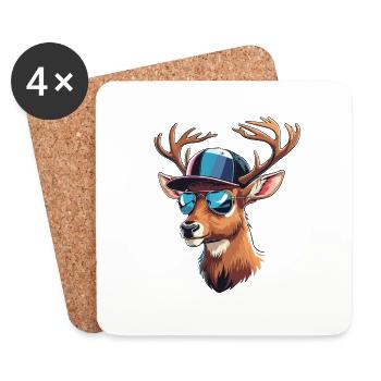 Cooler Hirsch Hirschkopf Jäger Jagen Wild Wald - Untersetzer (4er-Set) - Weiß - Vorne