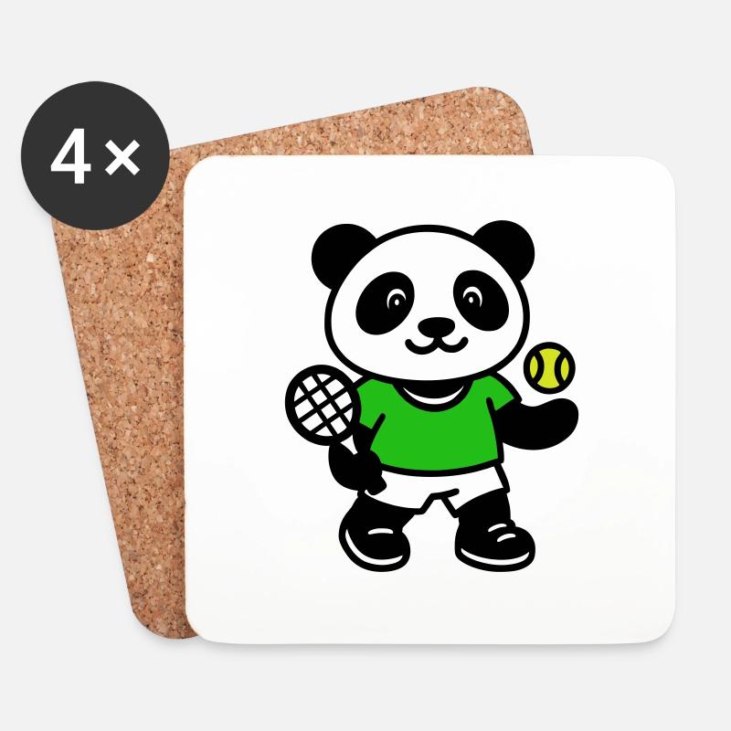 Panda-Tennis - Untersetzer (4er-Set) - Weiß