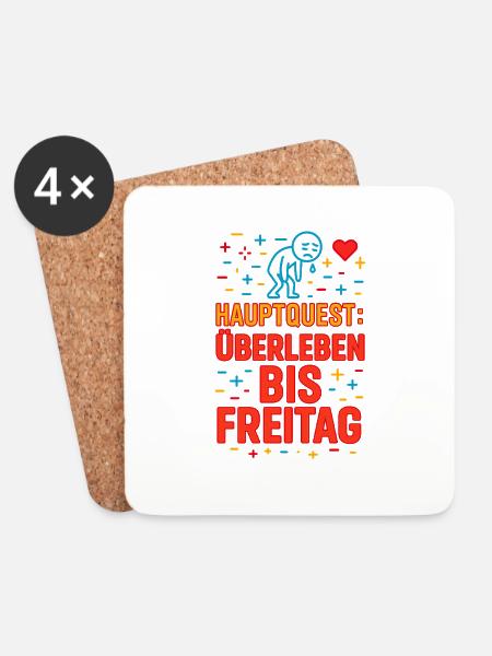 Hauptquest: Überleben bis Freitag - Untersetzer (4er-Set) - Weiß