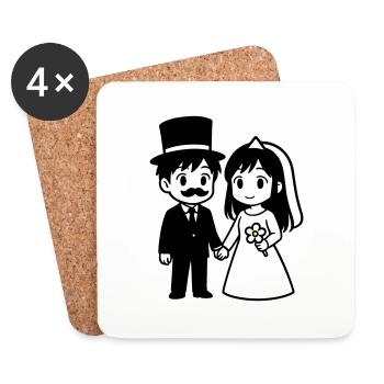 Couple de mariés Anime - Dessous de verre (lot de 4) - blanc - Devant