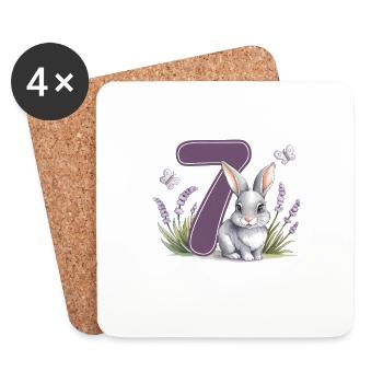 7. Geburtstag 7 Jahre Hase Häschen Lavendel Lila - Untersetzer (4er-Set) - Weiß - Vorne
