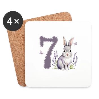 7. Geburtstag 7 Jahre Hase Häschen Lavendel Lila - Untersetzer (4er-Set) - Weiß - Vorne