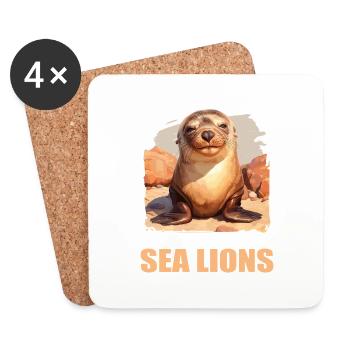 Sea Lions Sea Lion - Coasters (set of 4) - white - Front