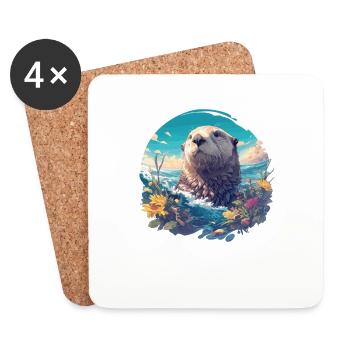 Seeotter - Untersetzer (4er-Set) - Weiß - Vorne