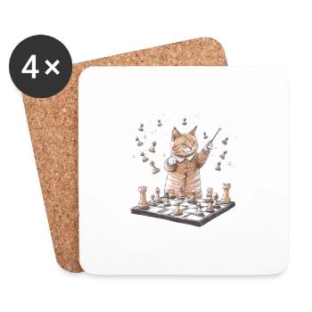 Schach-Katze - Untersetzer (4er-Set) - Weiß - Vorne
